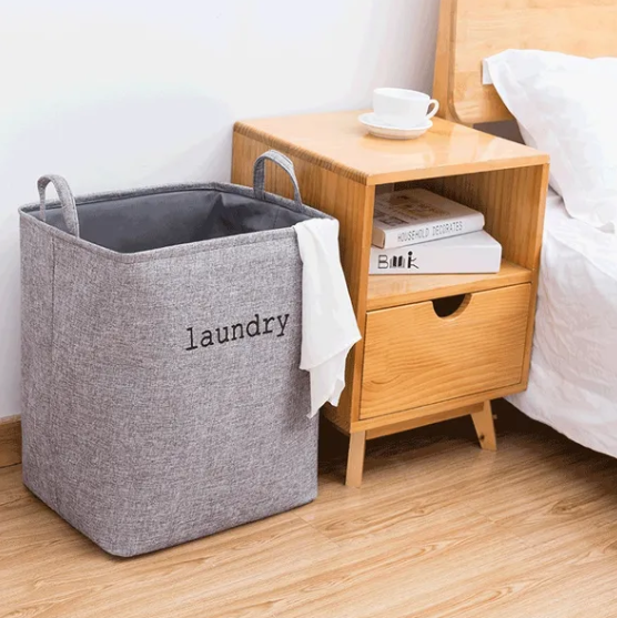 Grey laundry basket – How to Dry a Duvet on a Washing Line