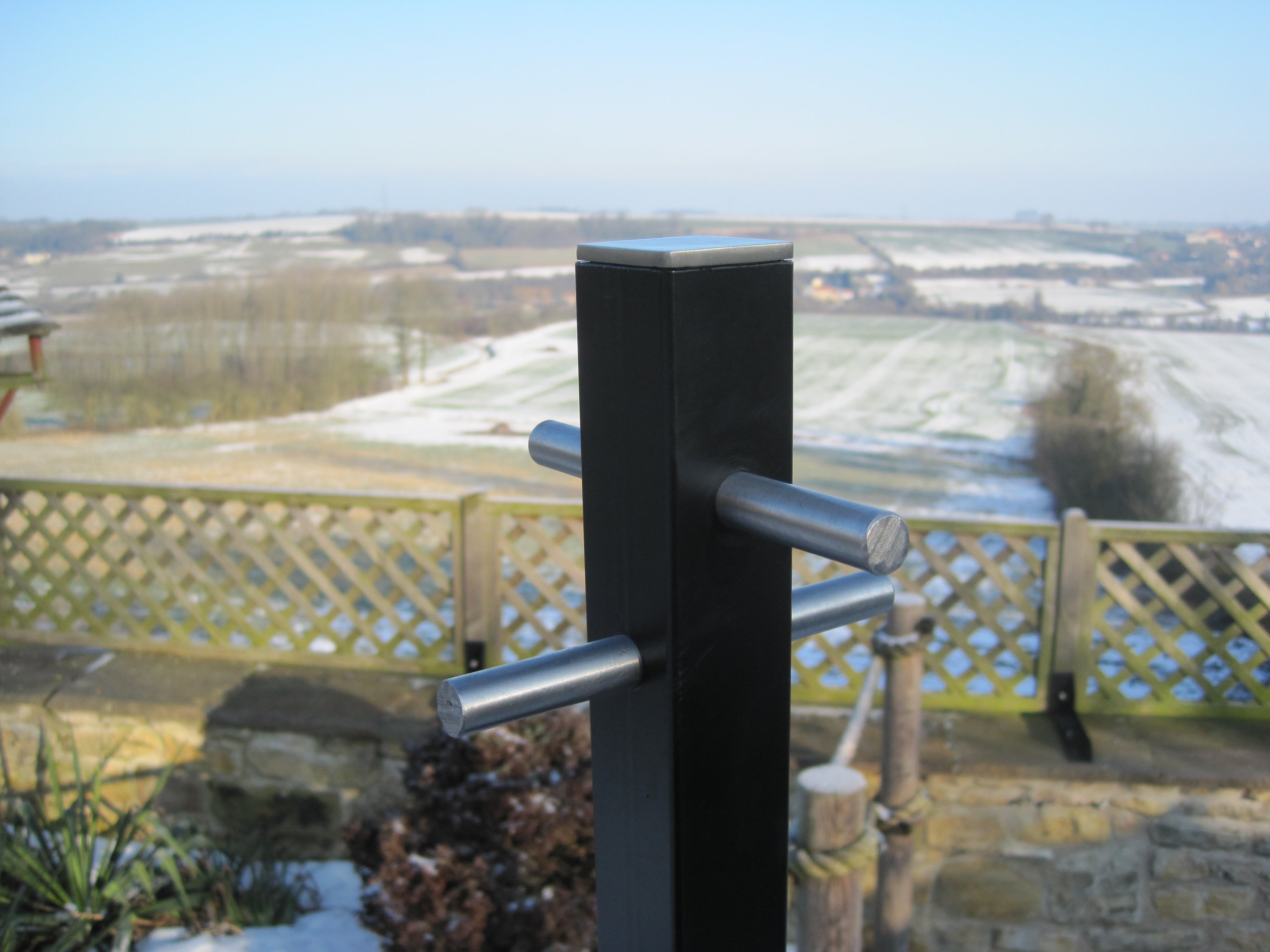 Modern square steel washing line pole, hot-dip galvanised and powder-coated black